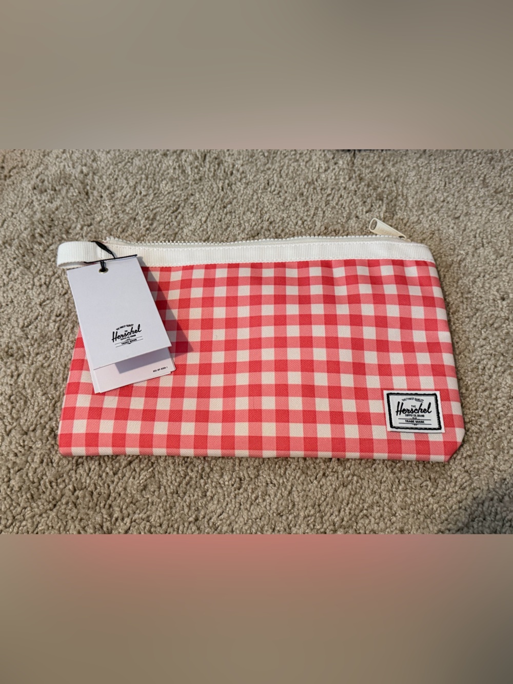 Herschel Supply Co. Red White Gingham Pouch Cosmetic Bag Travel Case